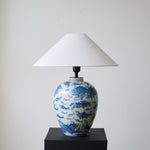 Marina Porcelain Table Lamp with Hand-Painted Fish Motif and Linen Shade
