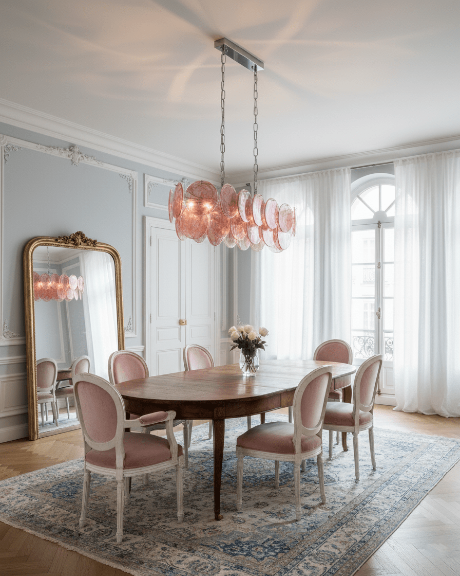 Marisca Modern Glass Chandelier with Pink and Amber Discs