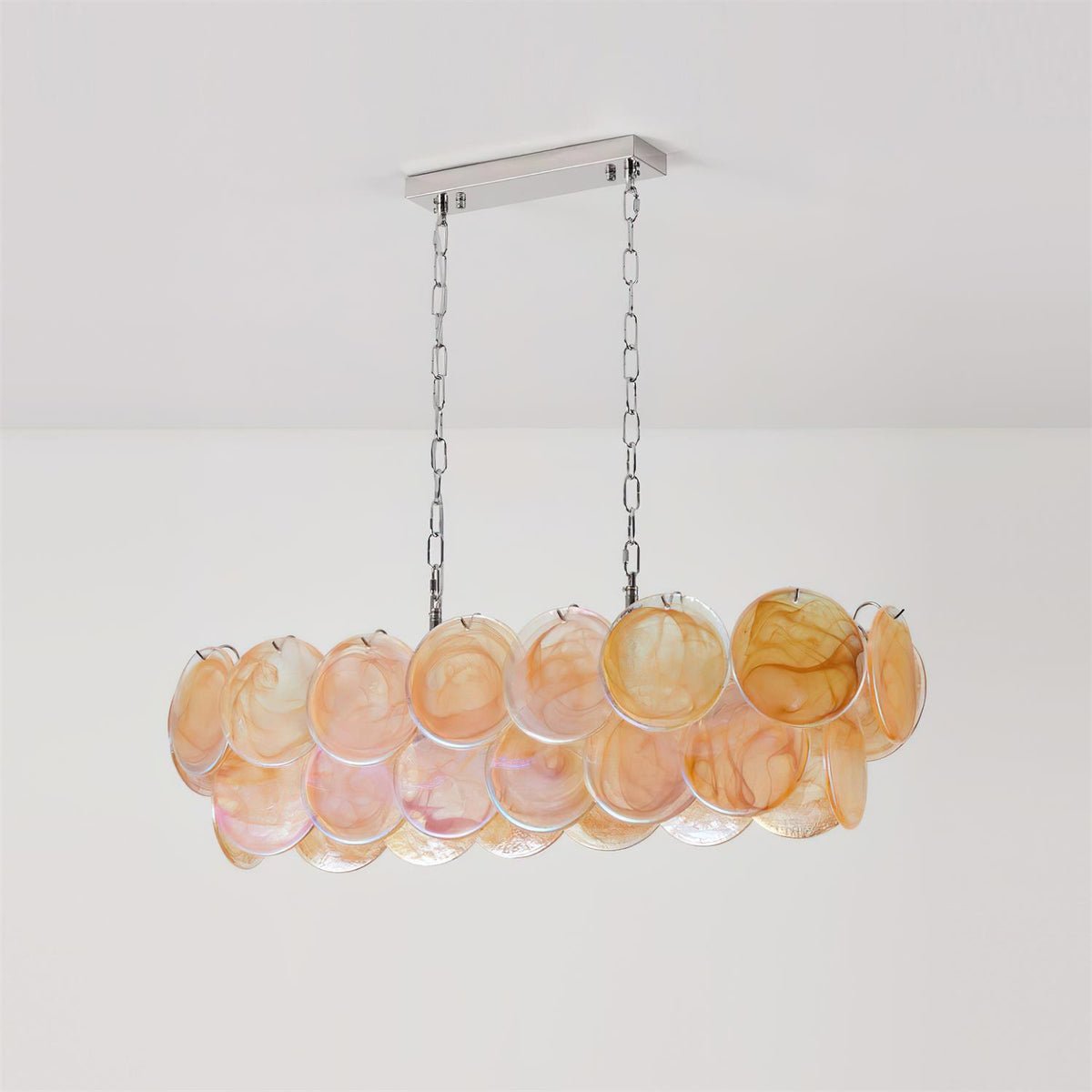 Marisca Modern Glass Chandelier with Pink and Amber Discs