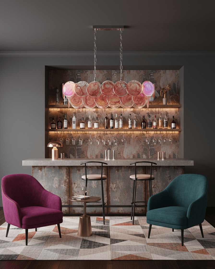 Marisca Modern Glass Chandelier with Pink and Amber Discs