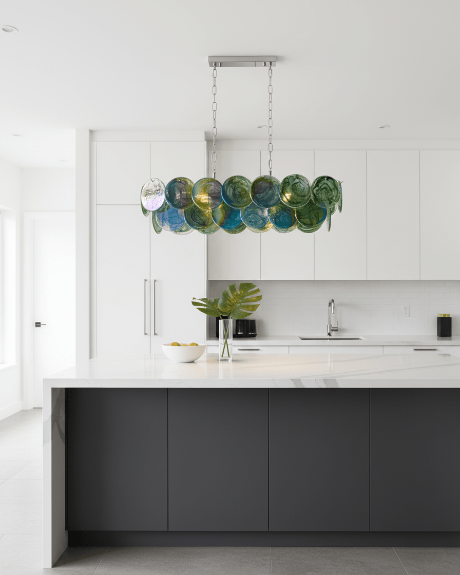 Marisca Modern Glass Chandelier with Pink and Amber Discs