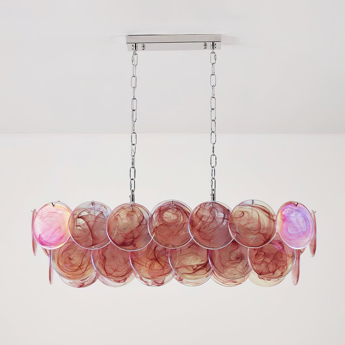 Marisca Modern Glass Chandelier with Pink and Amber Discs