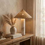 Marisol Natural Marble Table Lamp with Rattan Shade