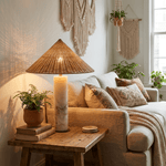 Marisol Natural Marble Table Lamp with Rattan Shade
