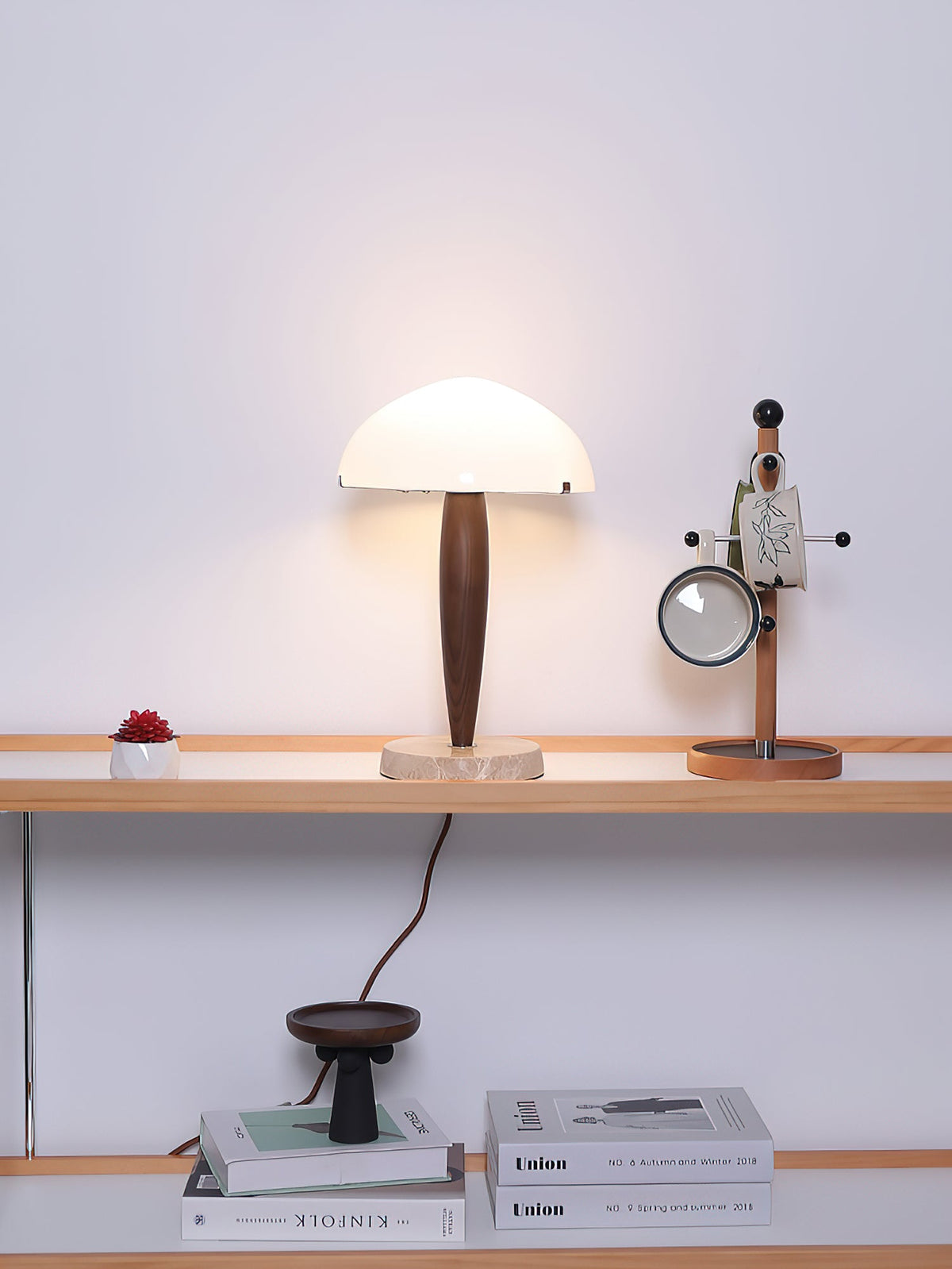 Marlo Dome Table Lamp in Walnut and Marble, Modern Designer Lighting