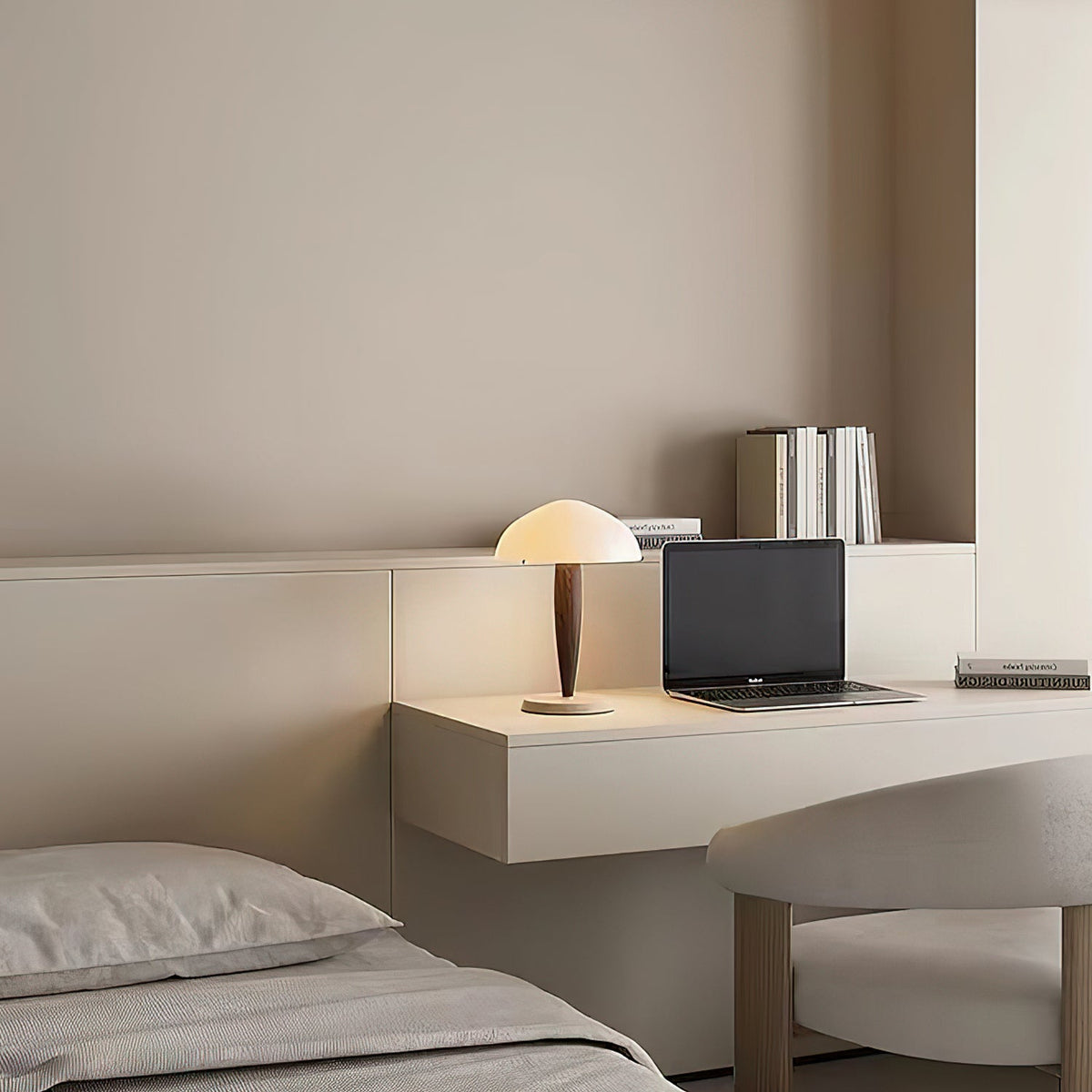 Marlo Dome Table Lamp in Walnut and Marble, Modern Designer Lighting