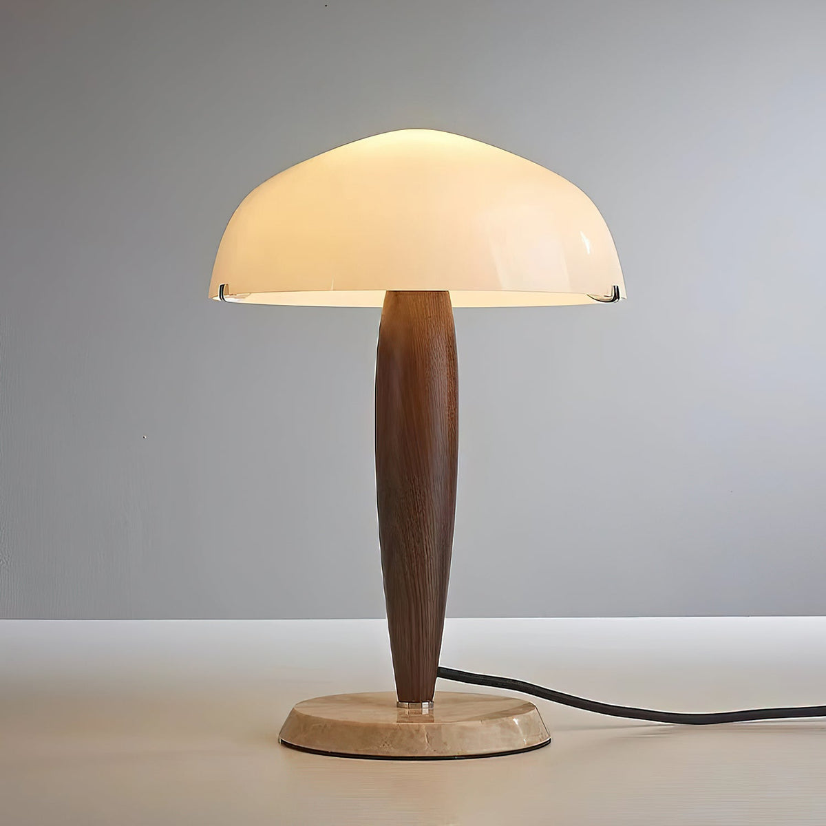 Marlo Dome Table Lamp in Walnut and Marble, Modern Designer Lighting