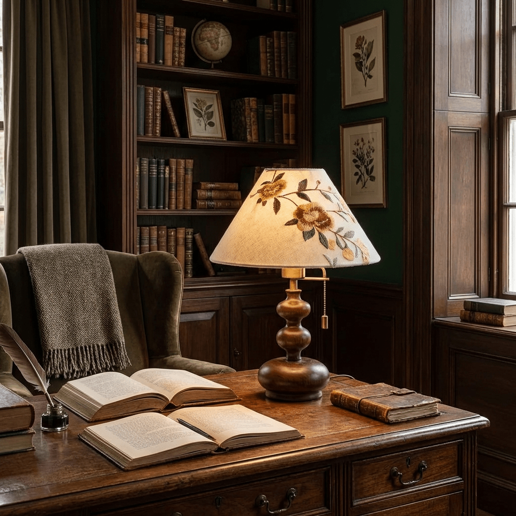 Marlowe Bloom Table Lamp – Art Shade Wooden Bedside Light