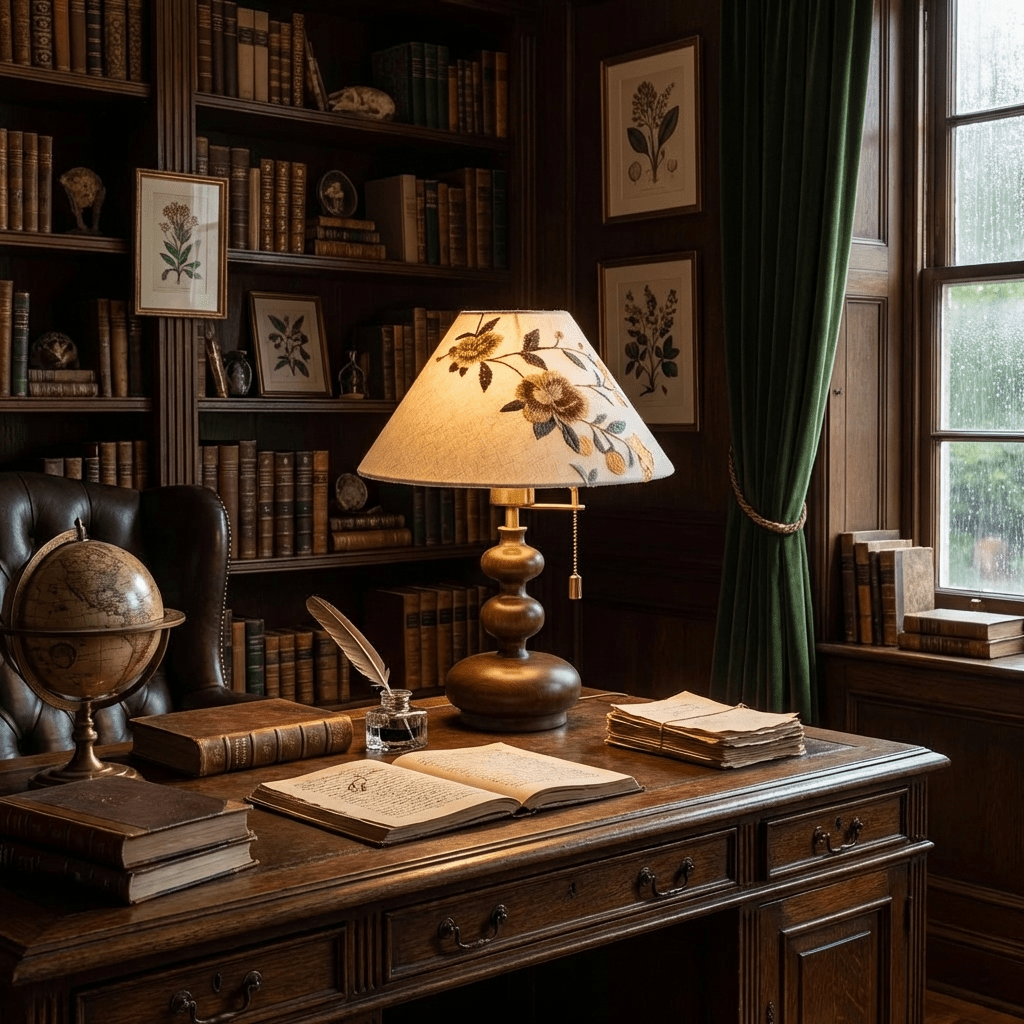 Marlowe Bloom Table Lamp – Art Shade Wooden Bedside Light