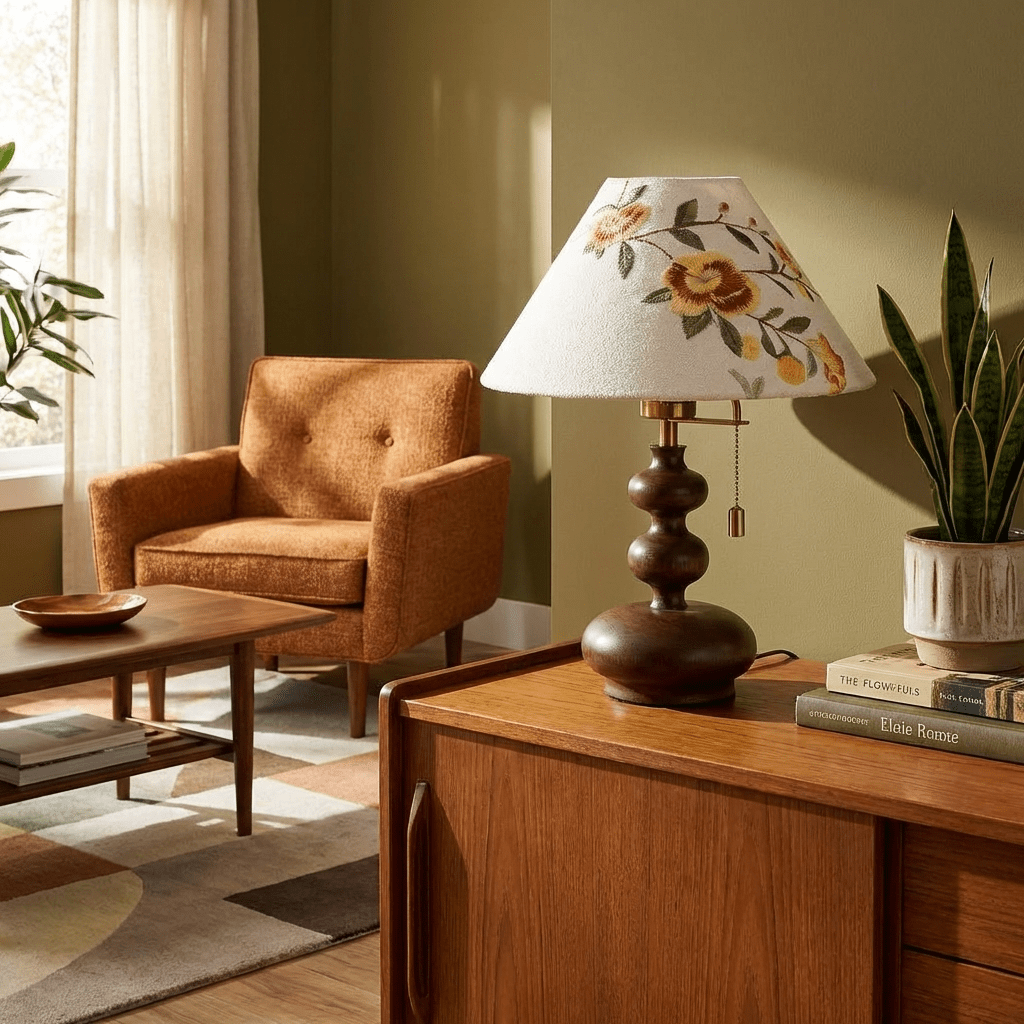 Marlowe Bloom Table Lamp – Art Shade Wooden Bedside Light
