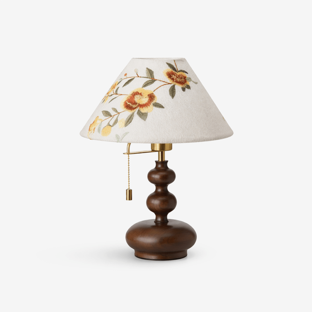 Marlowe Bloom Table Lamp – Art Shade Wooden Bedside Light
