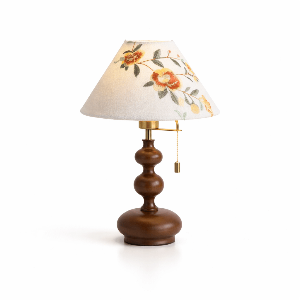 Marlowe Bloom Table Lamp – Art Shade Wooden Bedside Light