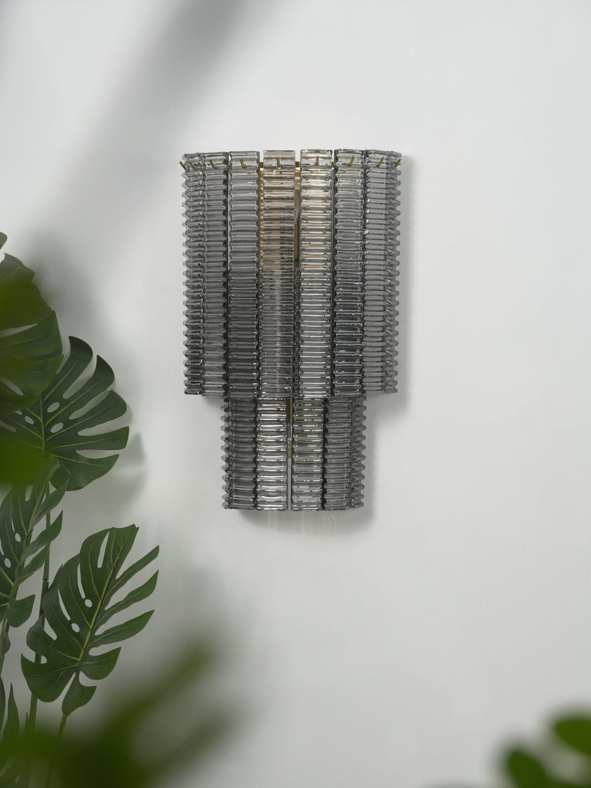 Marlowe Wall Sconce in Smoke Grey Glass and Gold Metal