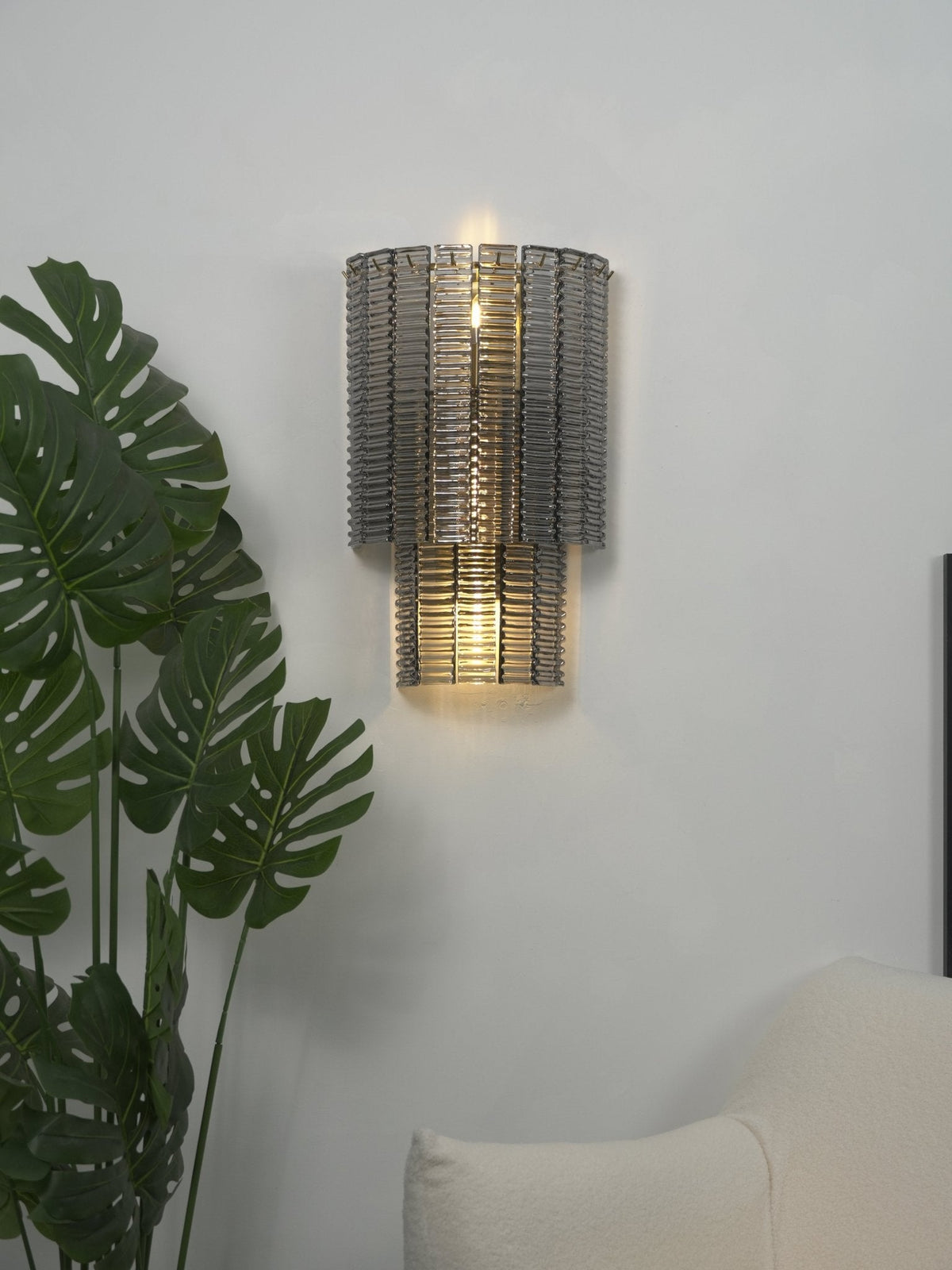 Marlowe Wall Sconce in Smoke Grey Glass and Gold Metal