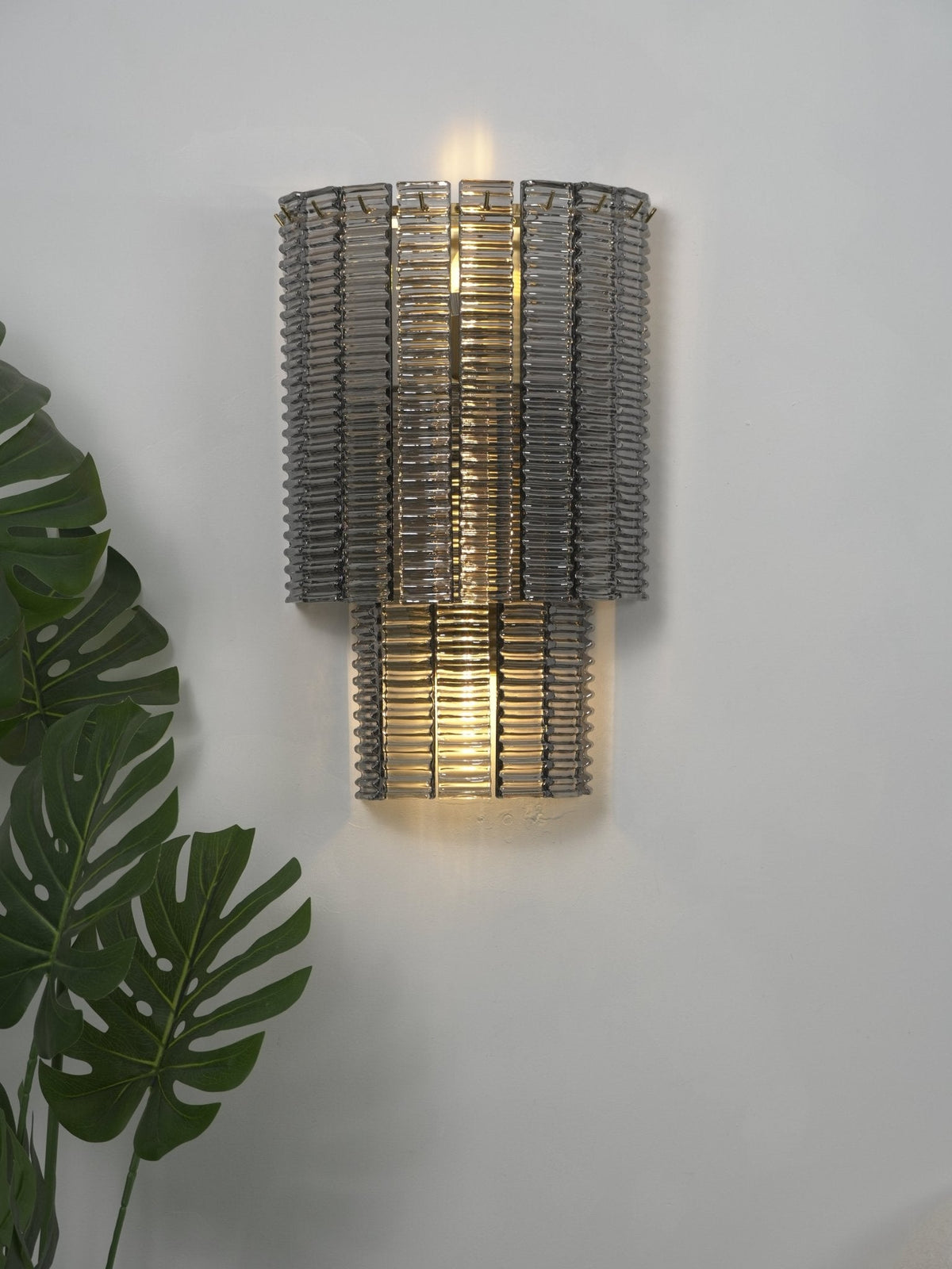 Marlowe Wall Sconce in Smoke Grey Glass and Gold Metal