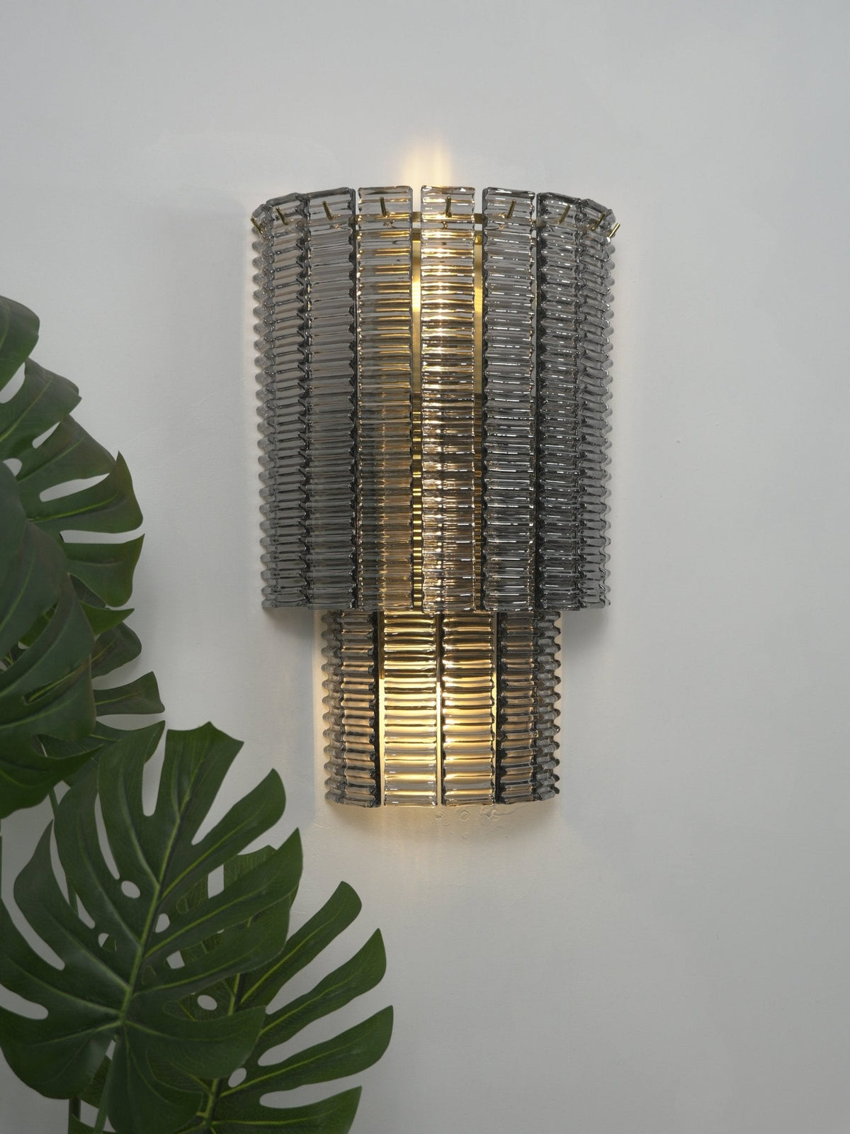 Marlowe Wall Sconce in Smoke Grey Glass and Gold Metal