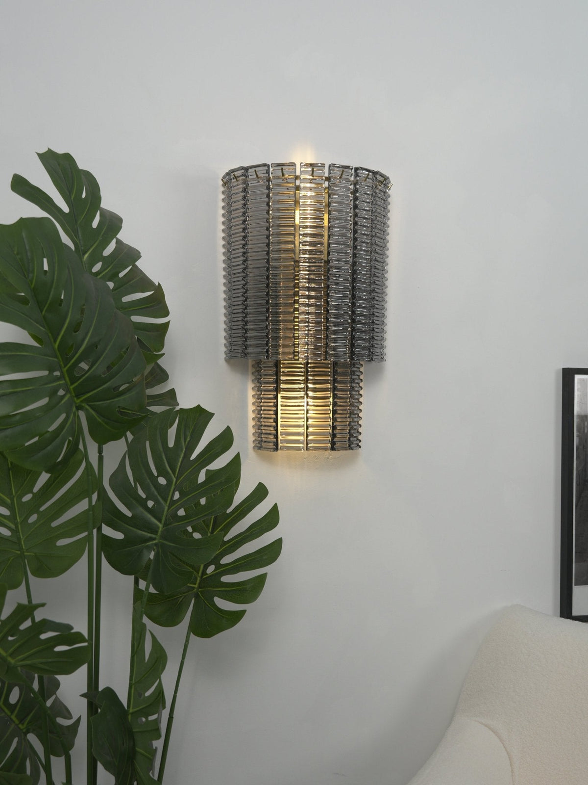 Marlowe Wall Sconce in Smoke Grey Glass and Gold Metal