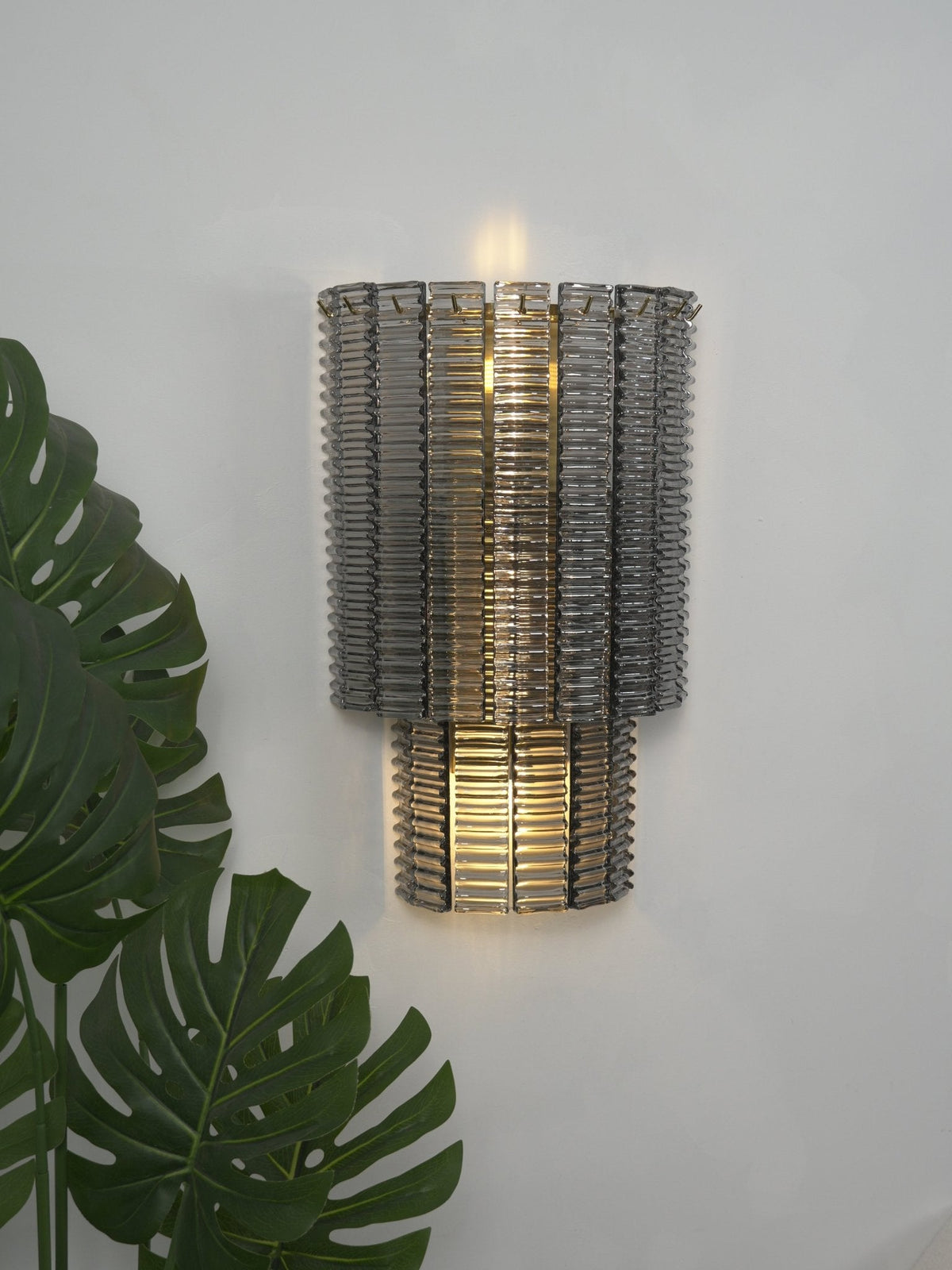 Marlowe Wall Sconce in Smoke Grey Glass and Gold Metal