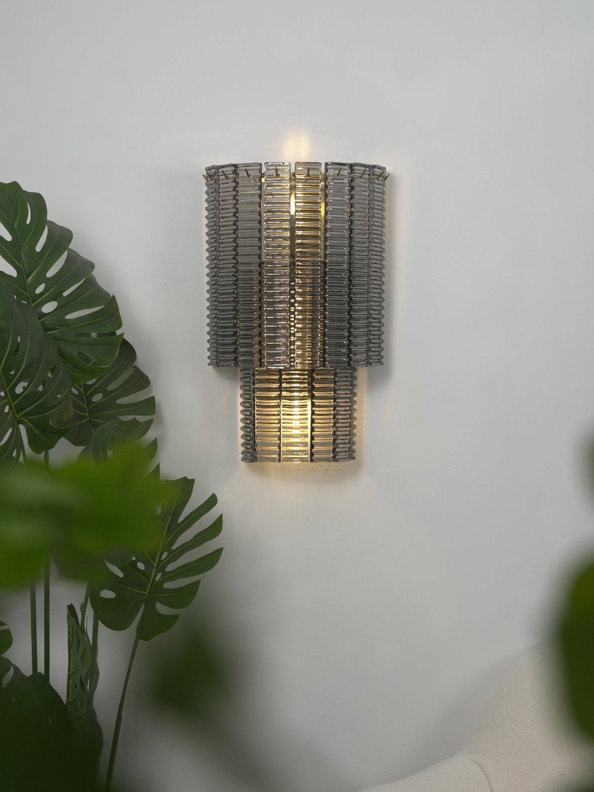 Marlowe Wall Sconce in Smoke Grey Glass and Gold Metal