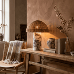 Maroqa Handwoven Rattan Table Lamp with Marble Base