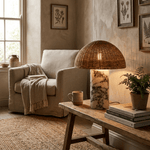 Maroqa Handwoven Rattan Table Lamp with Marble Base