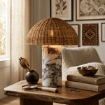 Maroqa Handwoven Rattan Table Lamp with Marble Base