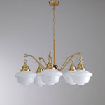 Marquette Modern Gold Chandelier with Frosted Glass Globes and Wood Accents