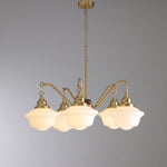 Marquette Modern Gold Chandelier with Frosted Glass Globes and Wood Accents