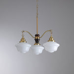Marquette Modern Gold Chandelier with Frosted Glass Globes and Wood Accents