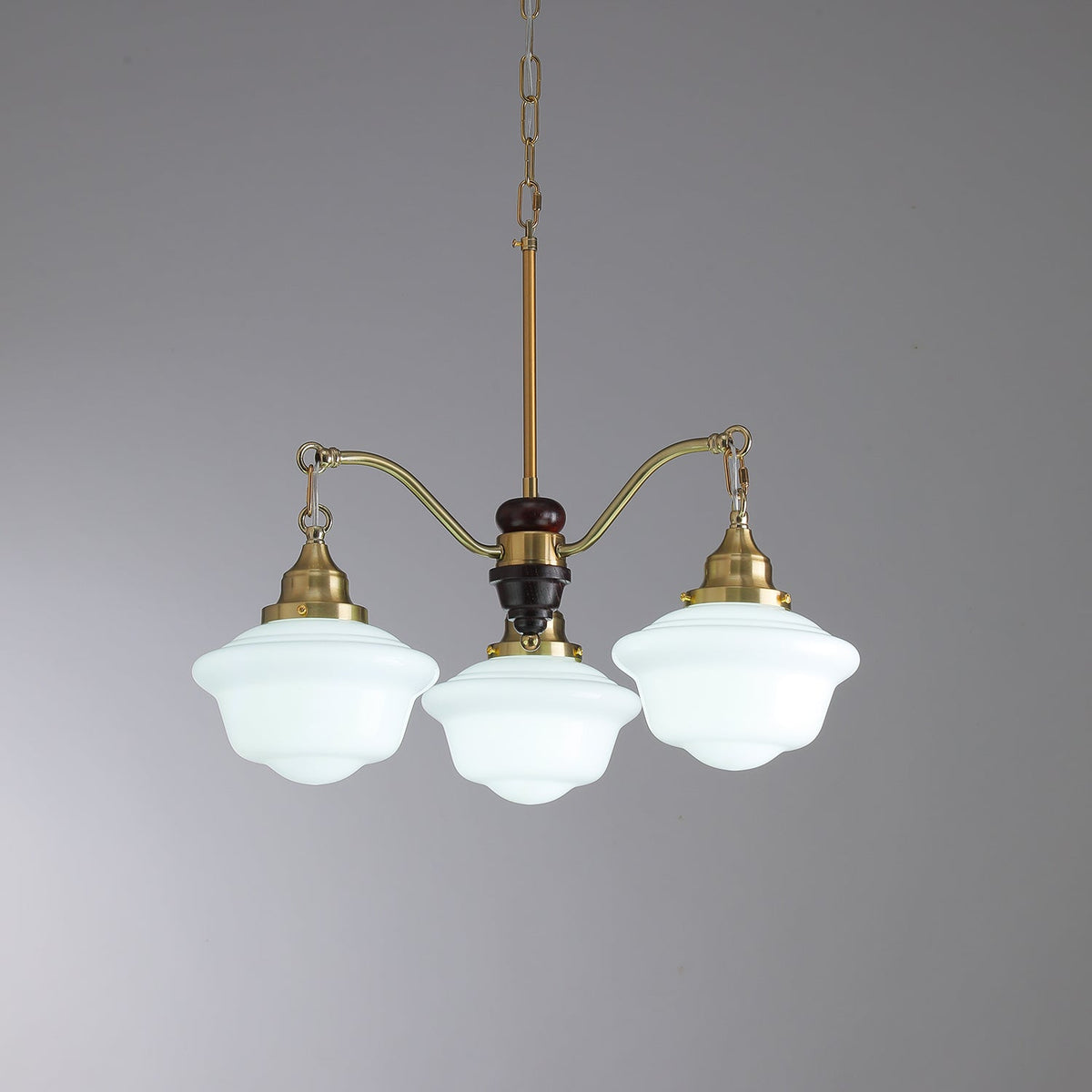 Marquette Modern Gold Chandelier with Frosted Glass Globes and Wood Accents