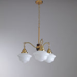 Marquette Modern Gold Chandelier with Frosted Glass Globes and Wood Accents