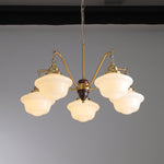 Marquette Modern Gold Chandelier with Frosted Glass Globes and Wood Accents