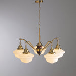 Marquette Modern Gold Chandelier with Frosted Glass Globes and Wood Accents