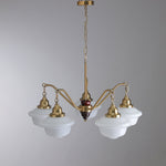 Marquette Modern Gold Chandelier with Frosted Glass Globes and Wood Accents