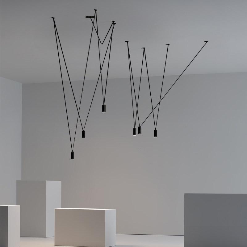 Modular Pendant Chandelier with Matte Lacquered Cables, 1-12 Lights