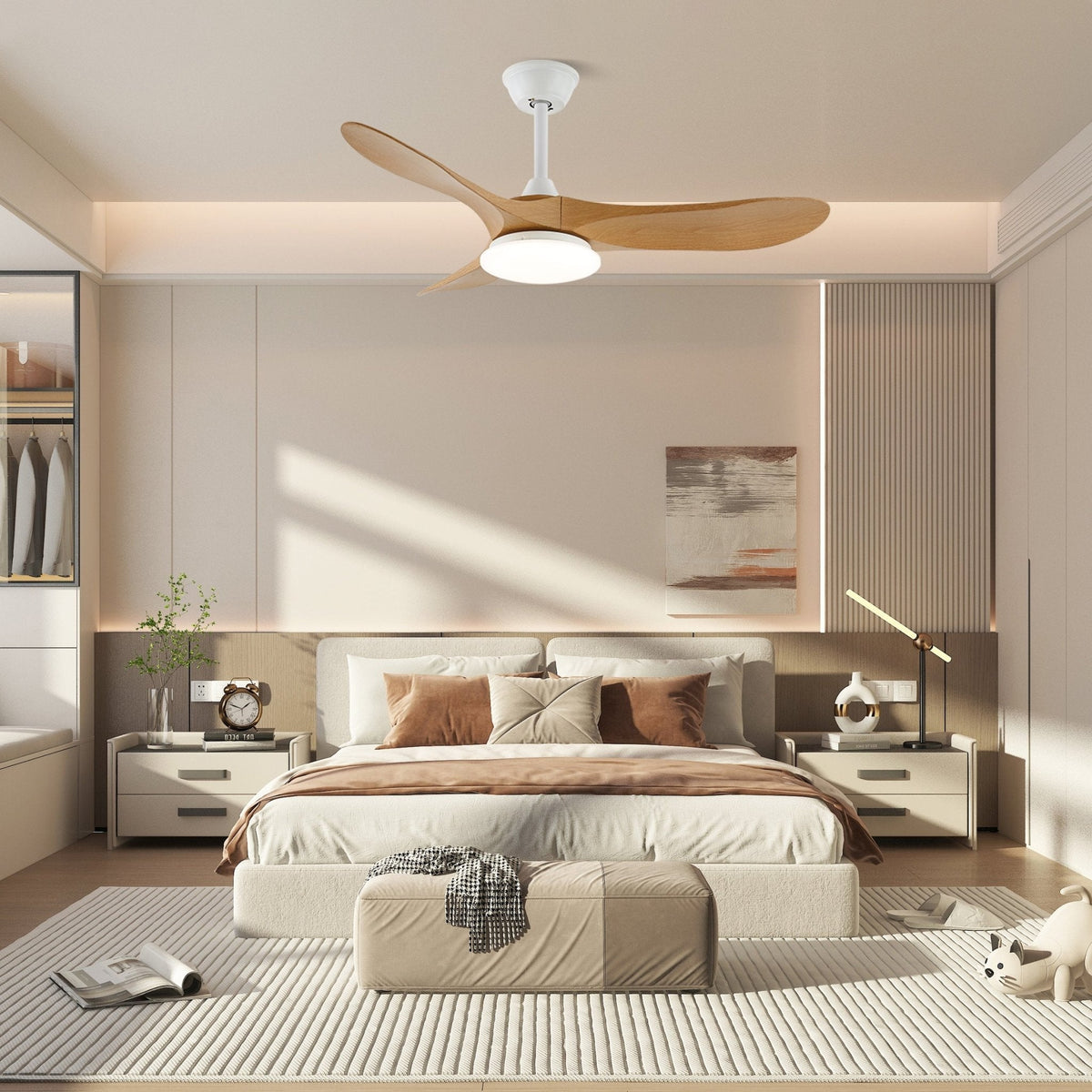 Virelo Ceiling Fan Light with LED – 42" & 52" Wood Grain Blades