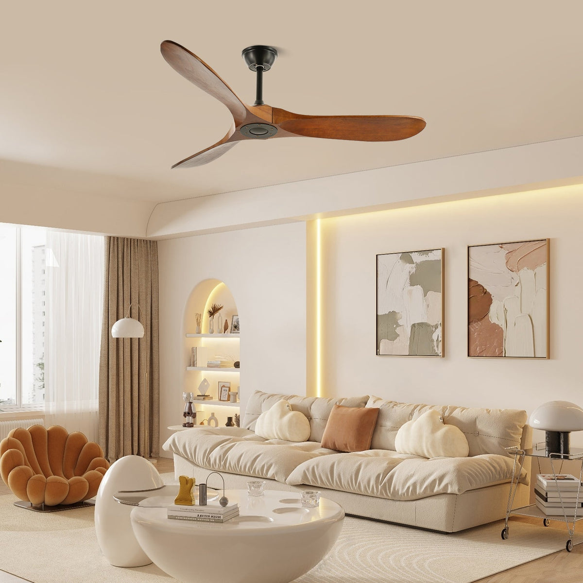 Aero Breeze Ceiling Fan — Sculpted Wood Blades & Whisper-Quiet DC Motor