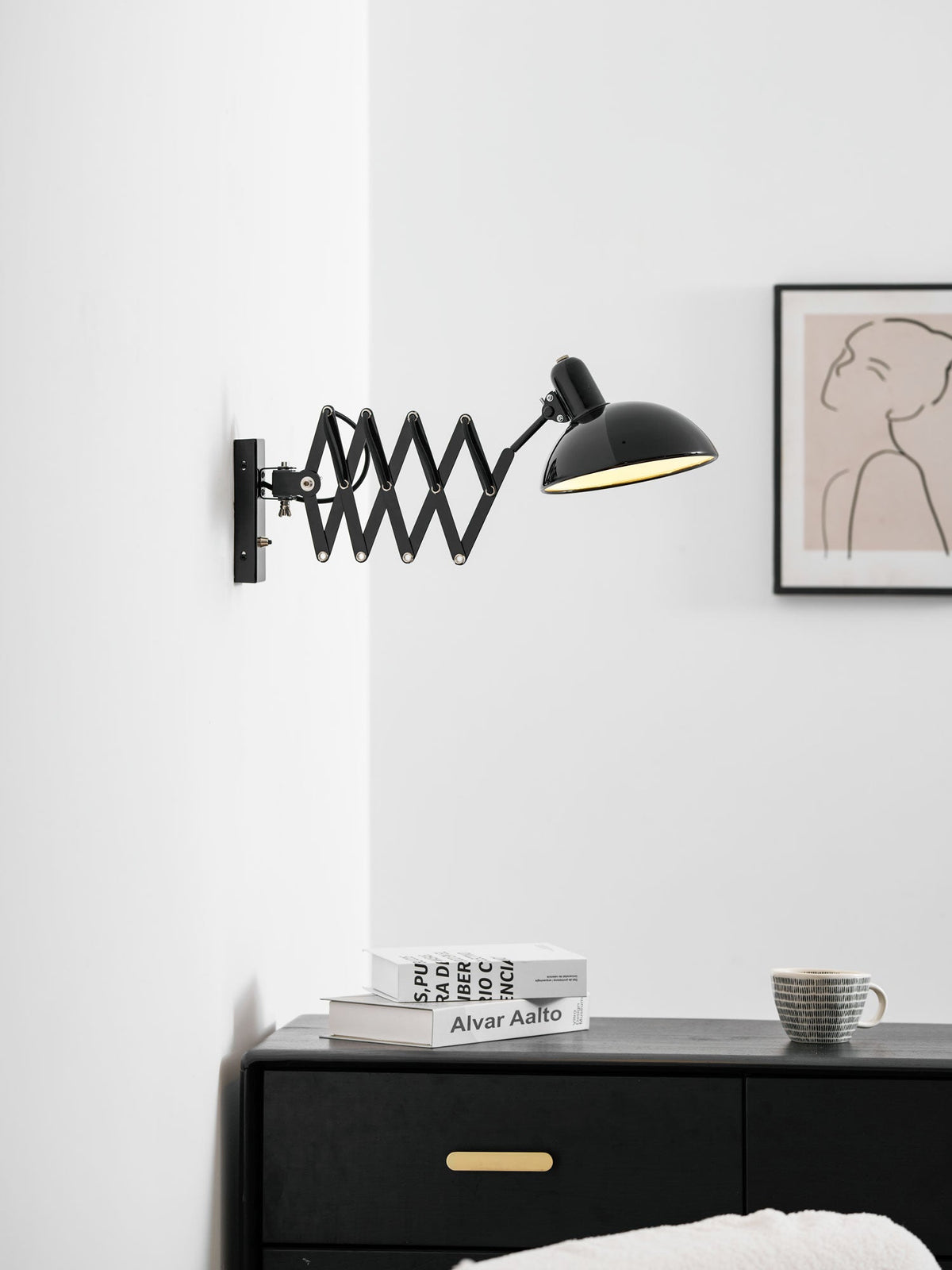 Maxon Adjustable Spring Wall Sconce in Glossy Black