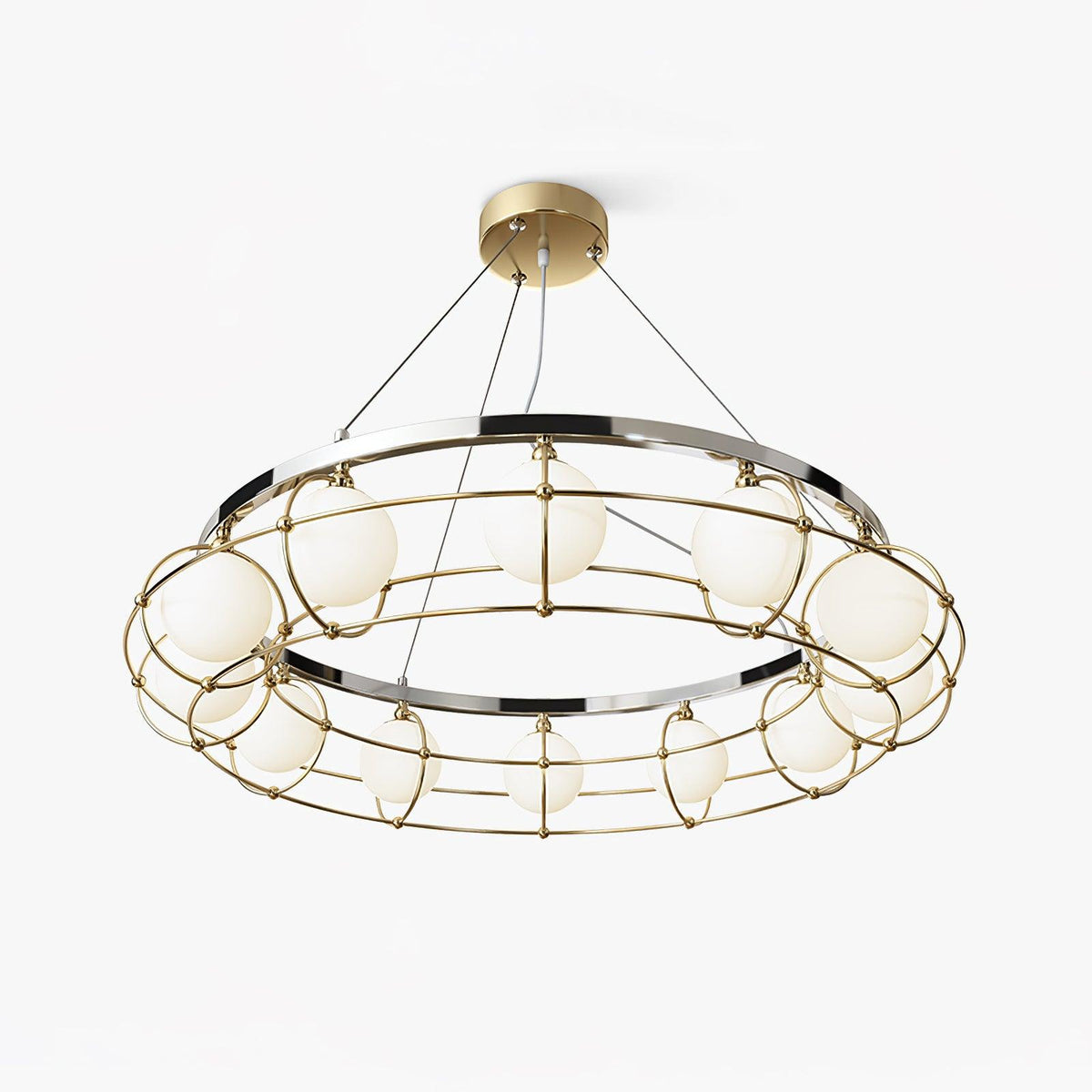 Modern Round Glass Chandelier with Chrome or Gold Finish for Living and Dining Rooms