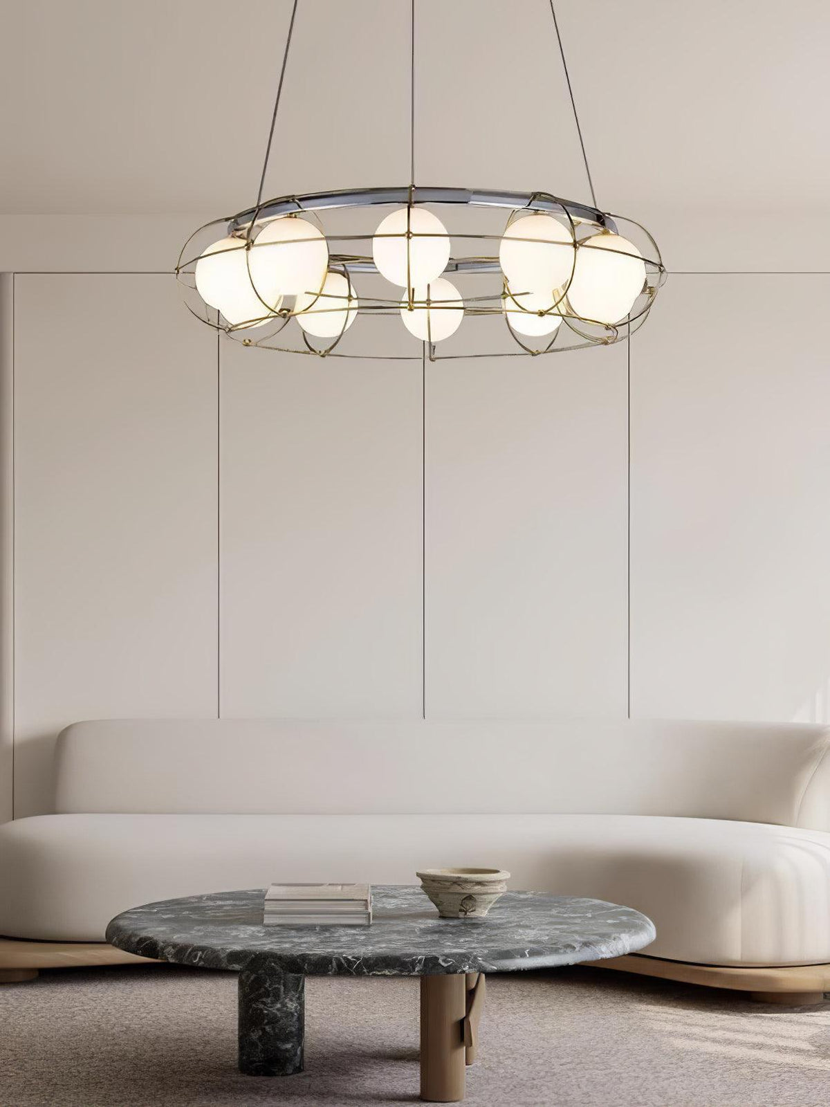 Modern Round Glass Chandelier with Chrome or Gold Finish for Living and Dining Rooms