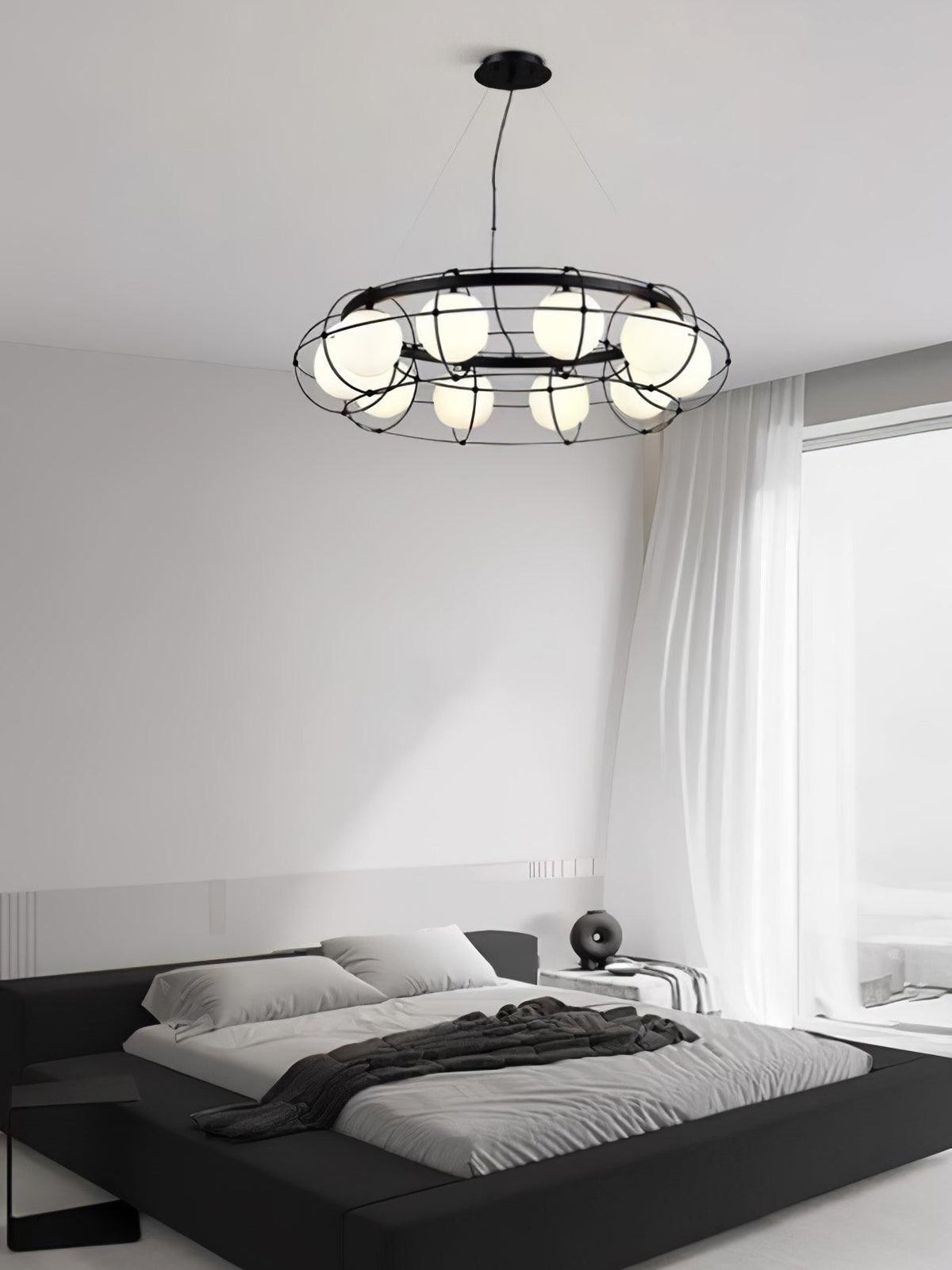 Modern Round Glass Chandelier with Chrome or Gold Finish for Living and Dining Rooms