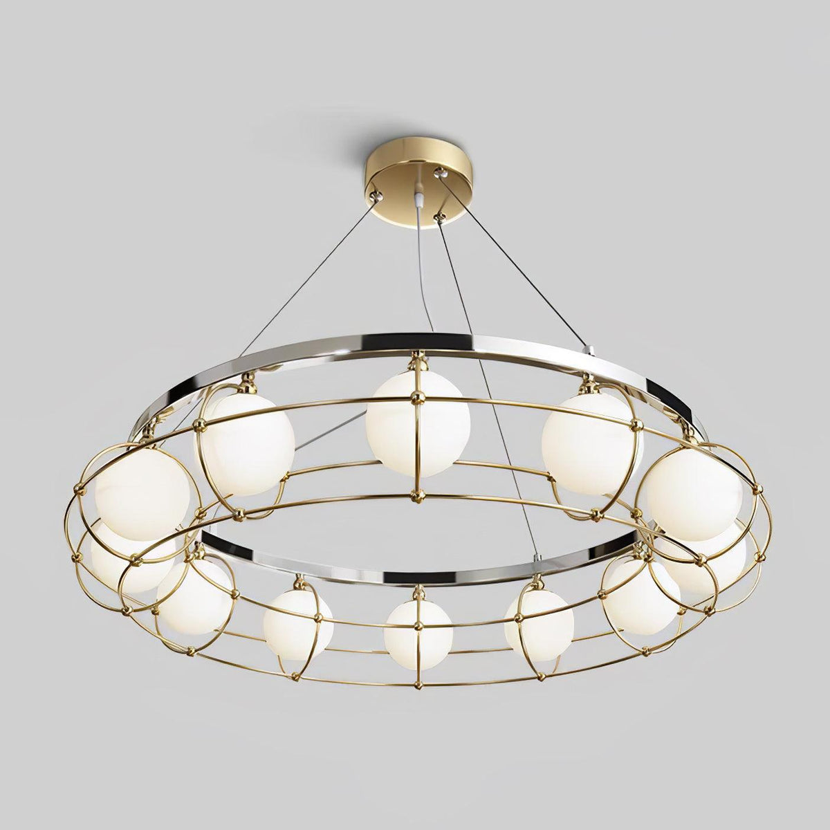 Modern Round Glass Chandelier with Chrome or Gold Finish for Living and Dining Rooms