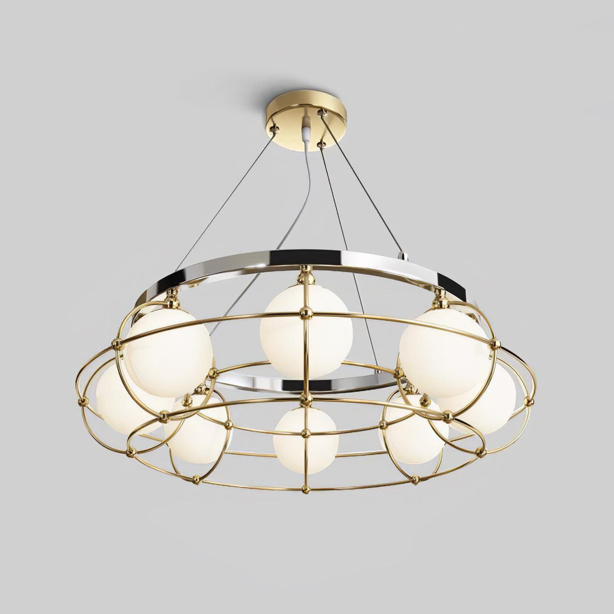 Modern Round Glass Chandelier with Chrome or Gold Finish for Living and Dining Rooms