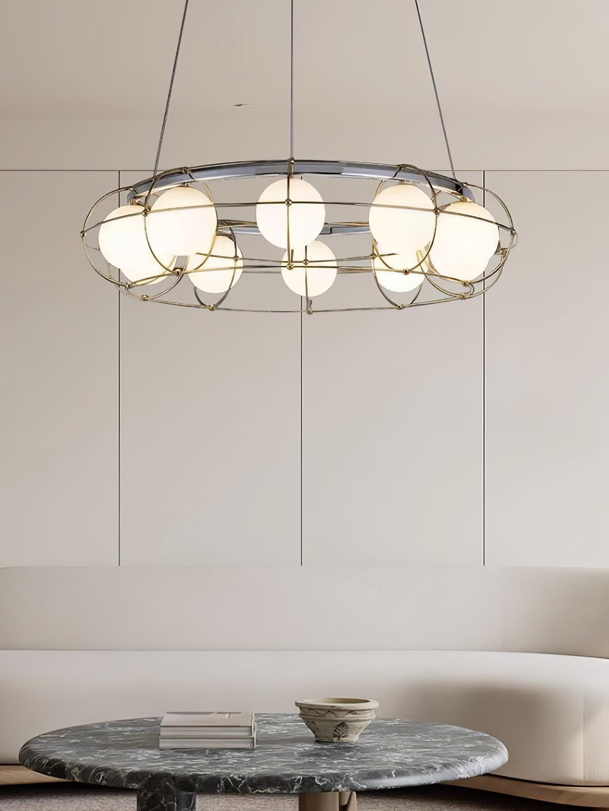 Modern Round Glass Chandelier with Chrome or Gold Finish for Living and Dining Rooms