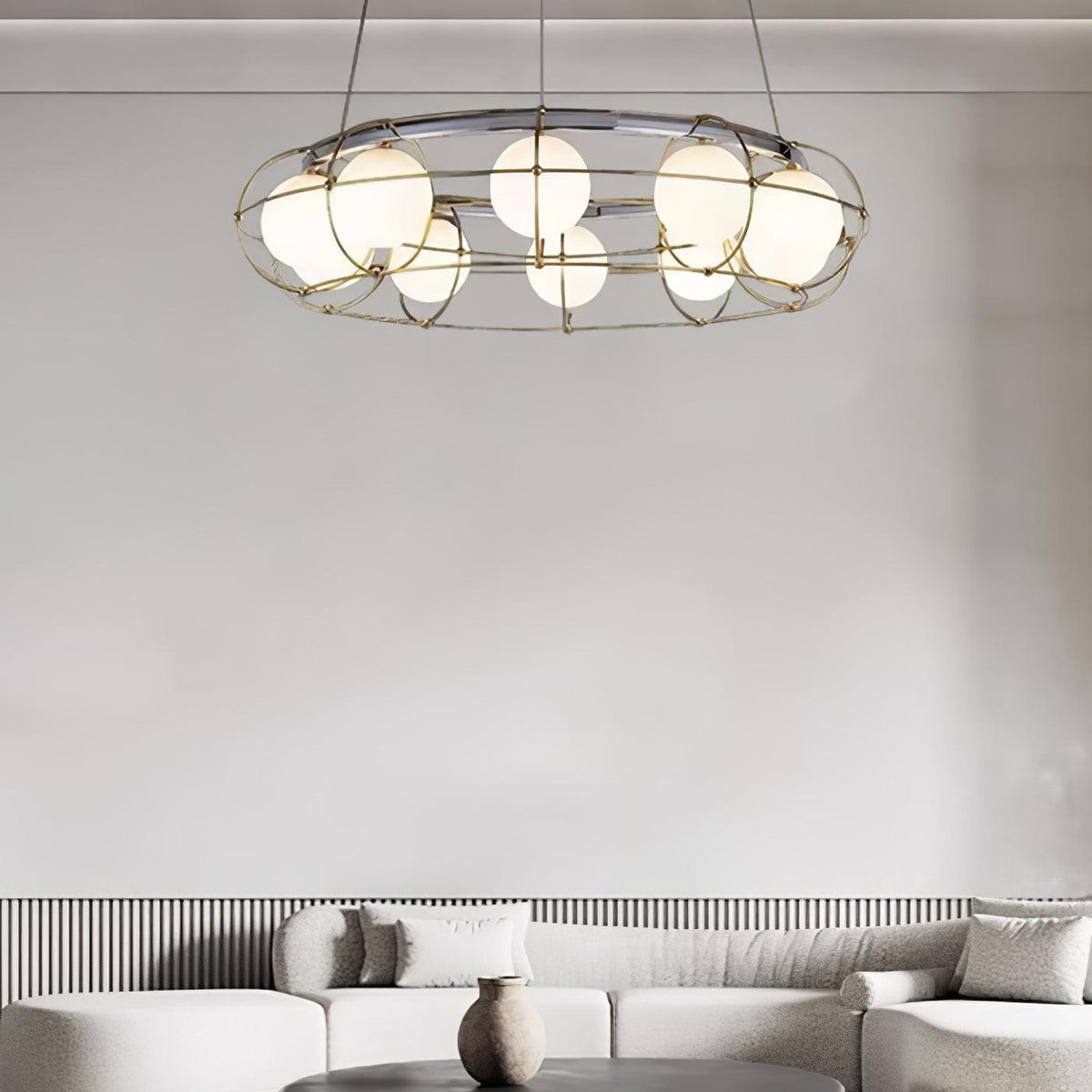 Modern Round Glass Chandelier with Chrome or Gold Finish for Living and Dining Rooms