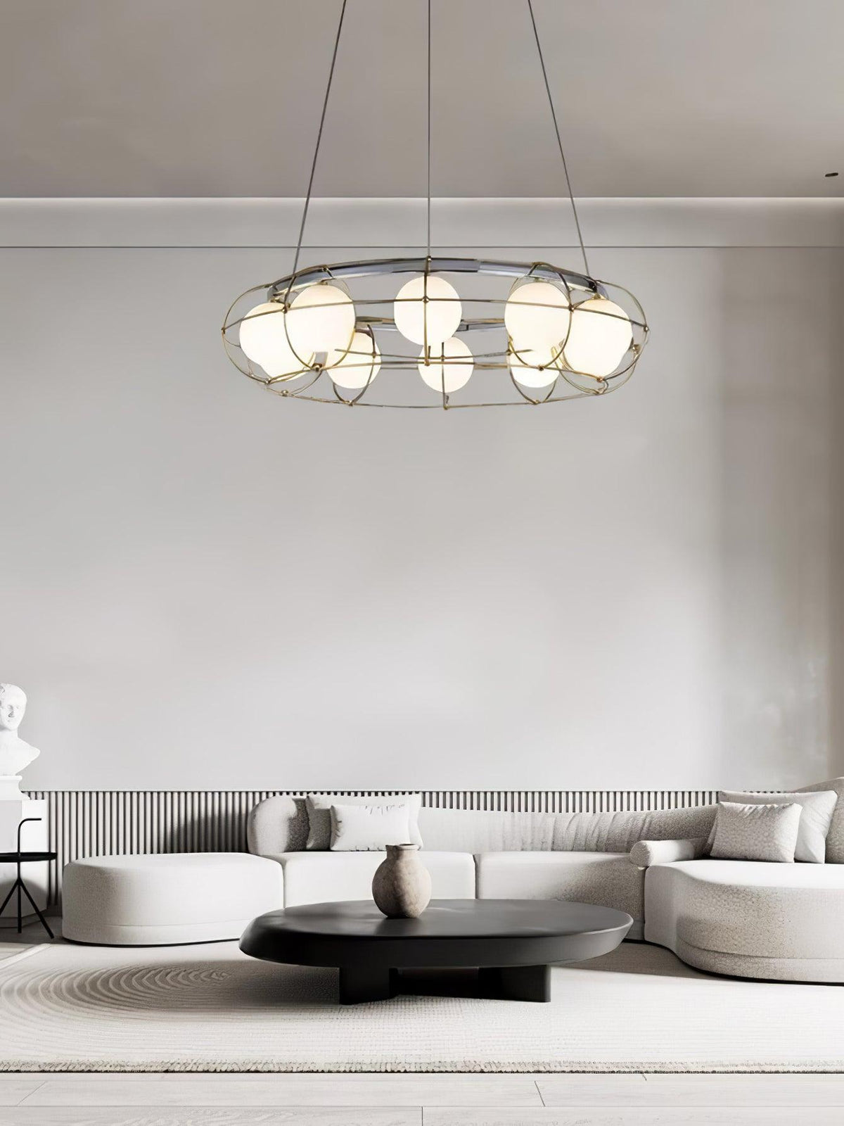 Modern Round Glass Chandelier with Chrome or Gold Finish for Living and Dining Rooms