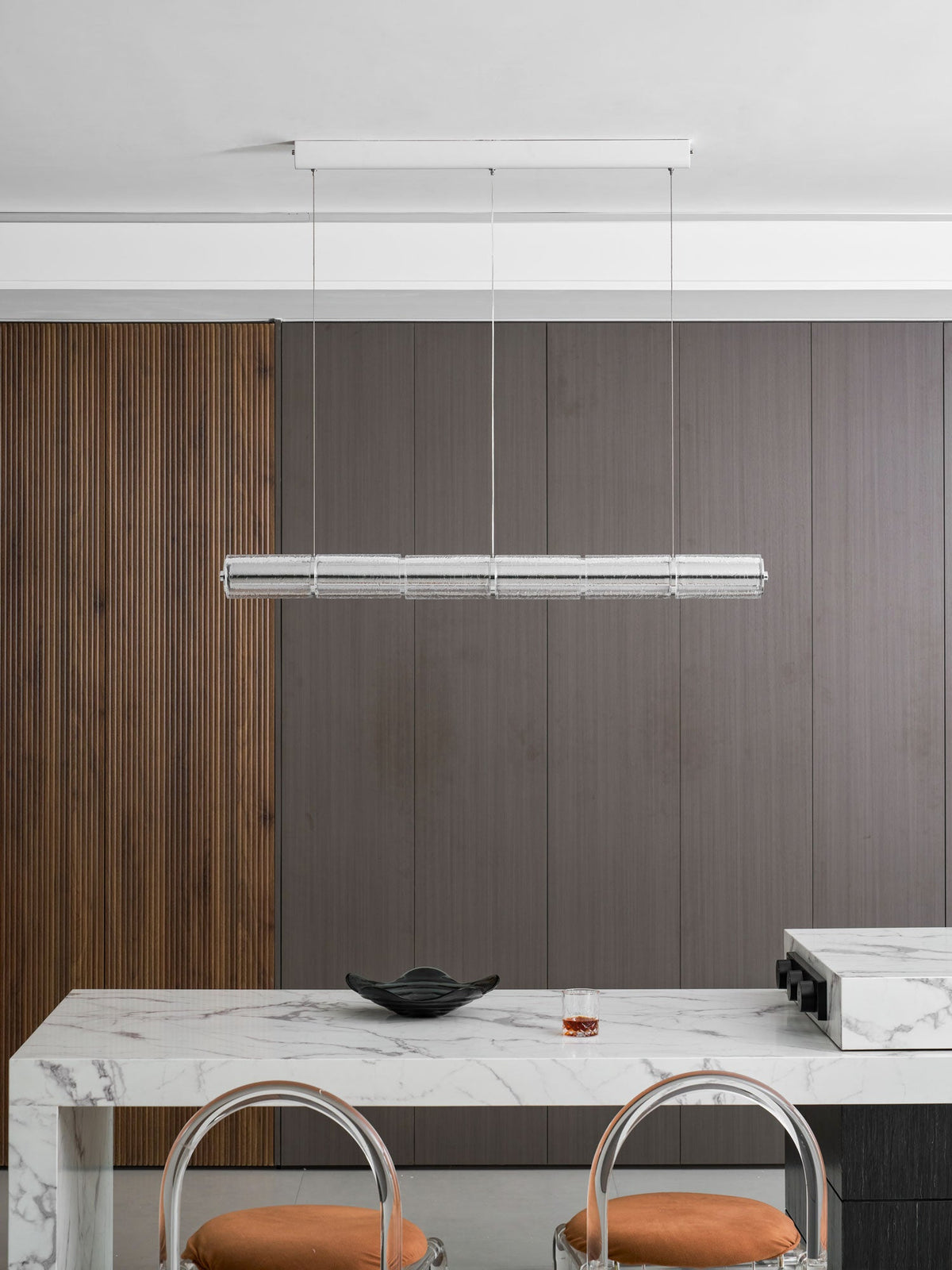 Mcdade Segmented Glass Linear Chandelier – Modern LED Pendant Light for Dining Room and Kitchen Island