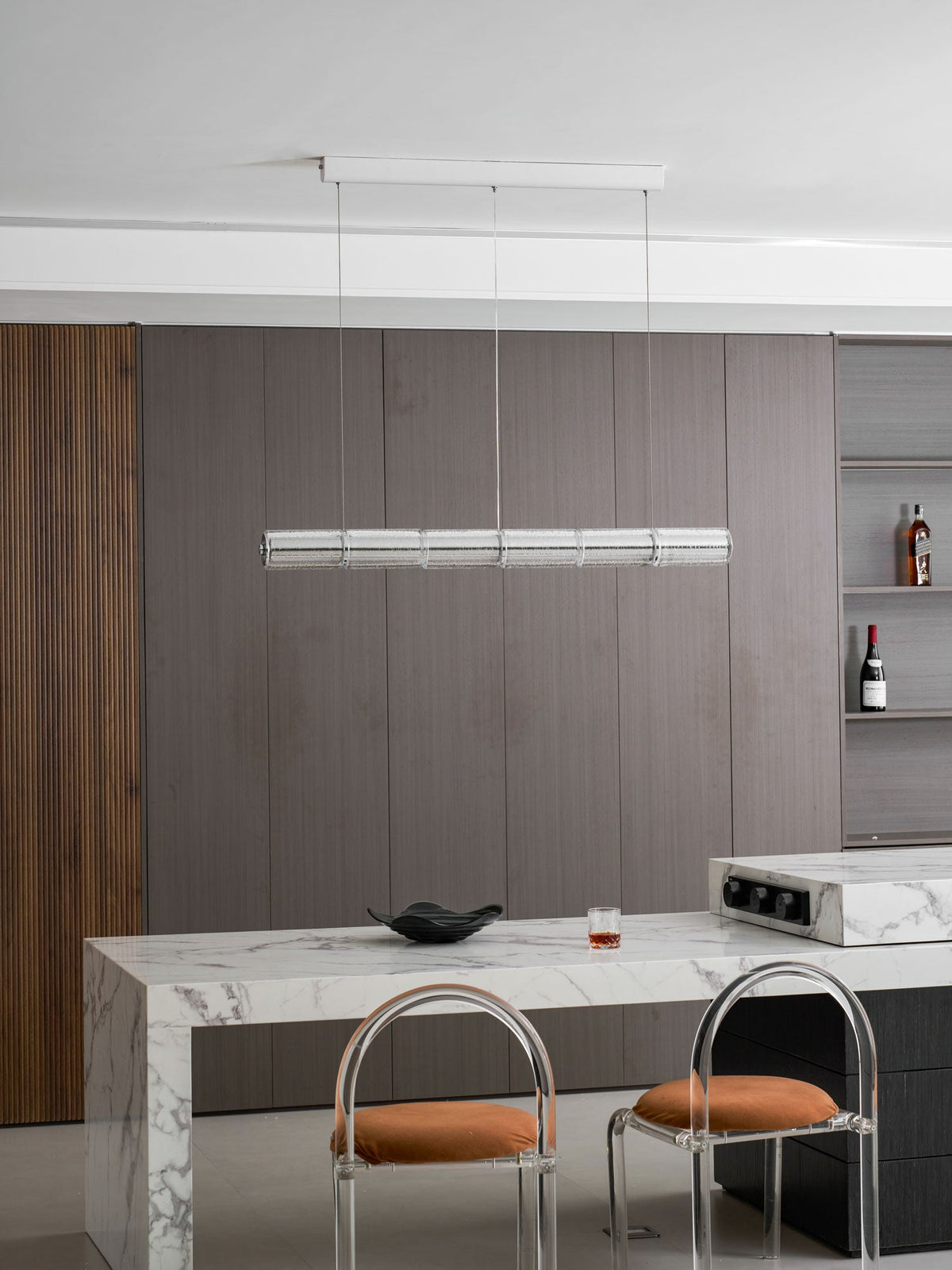 Mcdade Segmented Glass Linear Chandelier – Modern LED Pendant Light for Dining Room and Kitchen Island