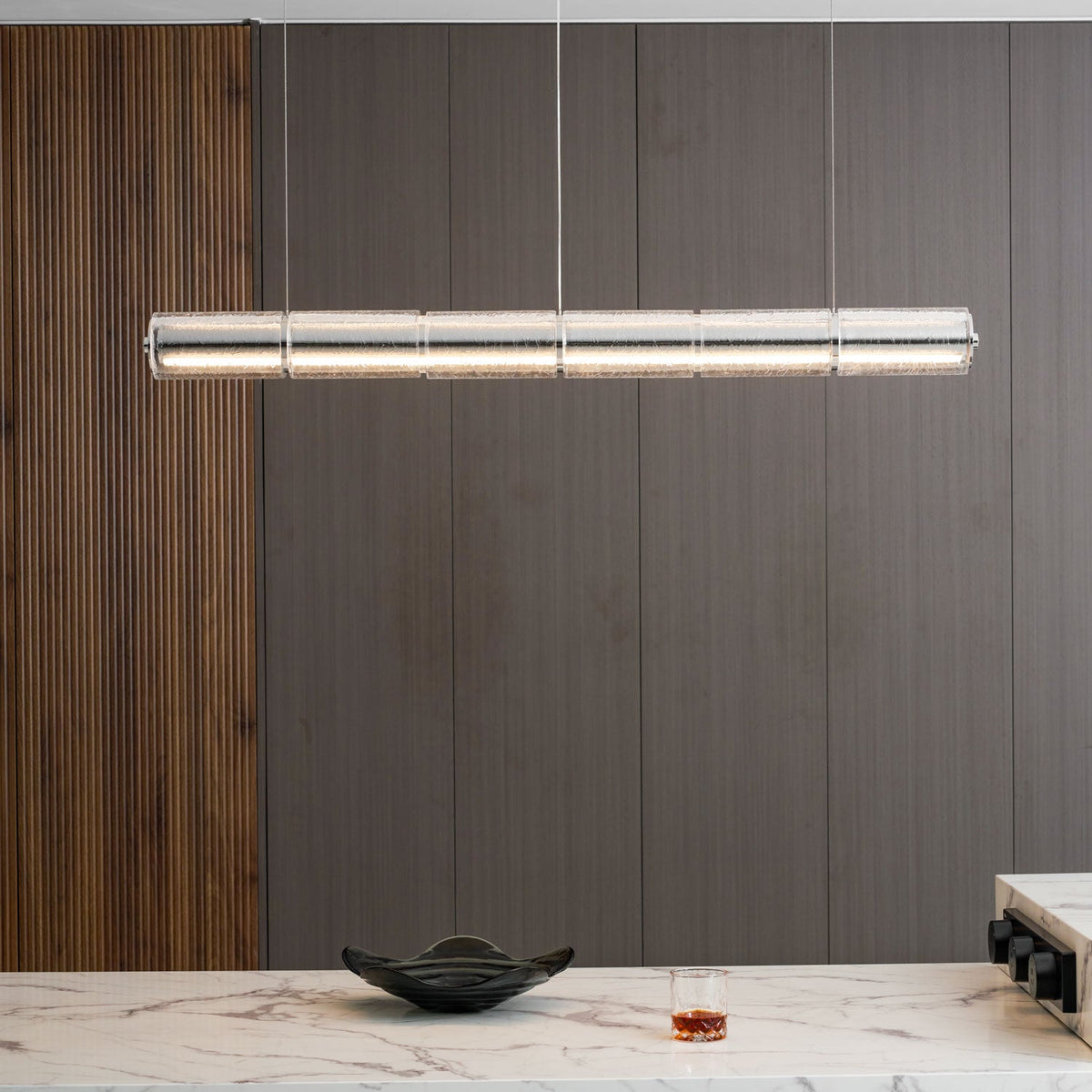 Mcdade Segmented Glass Linear Chandelier – Modern LED Pendant Light for Dining Room and Kitchen Island