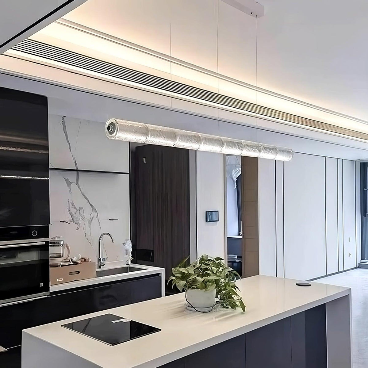 Mcdade Segmented Glass Linear Chandelier – Modern LED Pendant Light for Dining Room and Kitchen Island